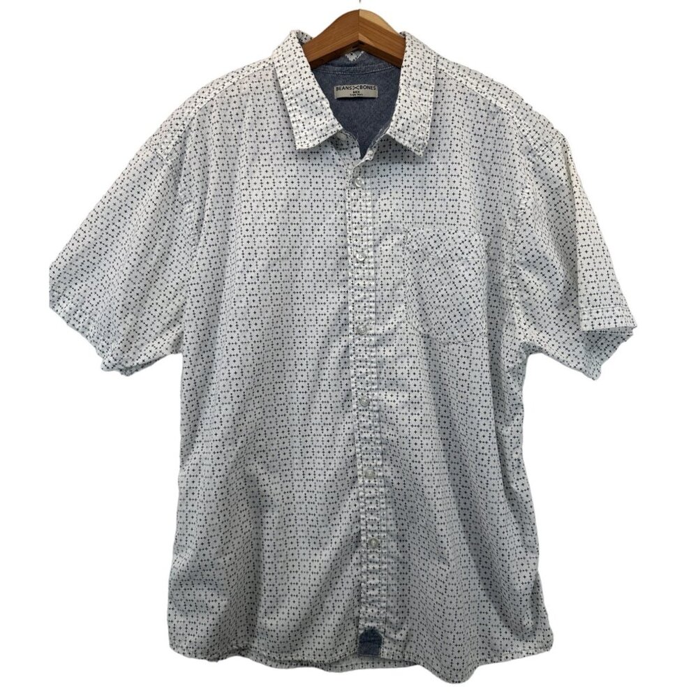 Beans & Bones Mens Button Shirt Sz XXL White BizCasual Beachy Plus Dots Print